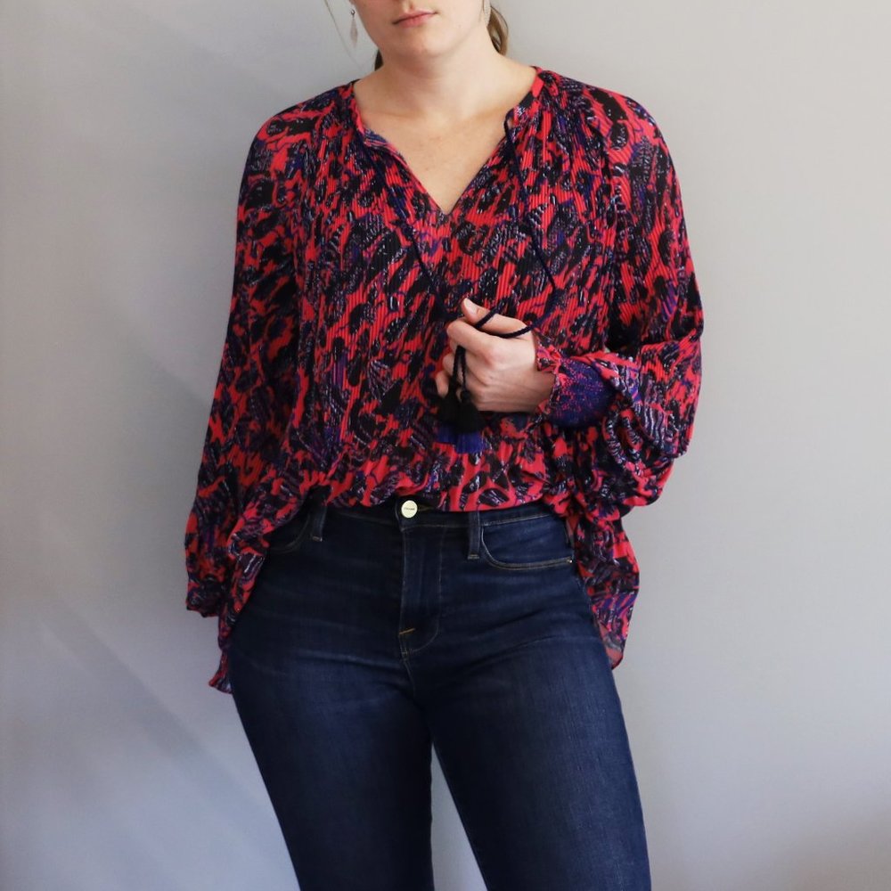 Derek Lam 10 Crosby Hot Pink and Blue Helena Pleated Blouse